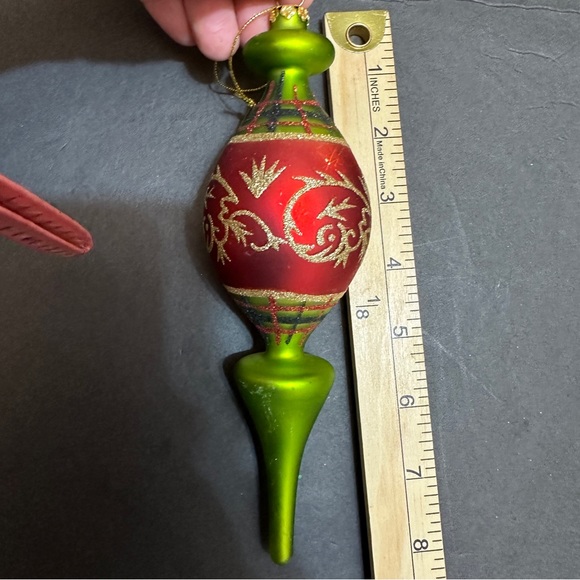 Glass Blown Red & Green Christmas Tree Ornament - Picture 4 of 8